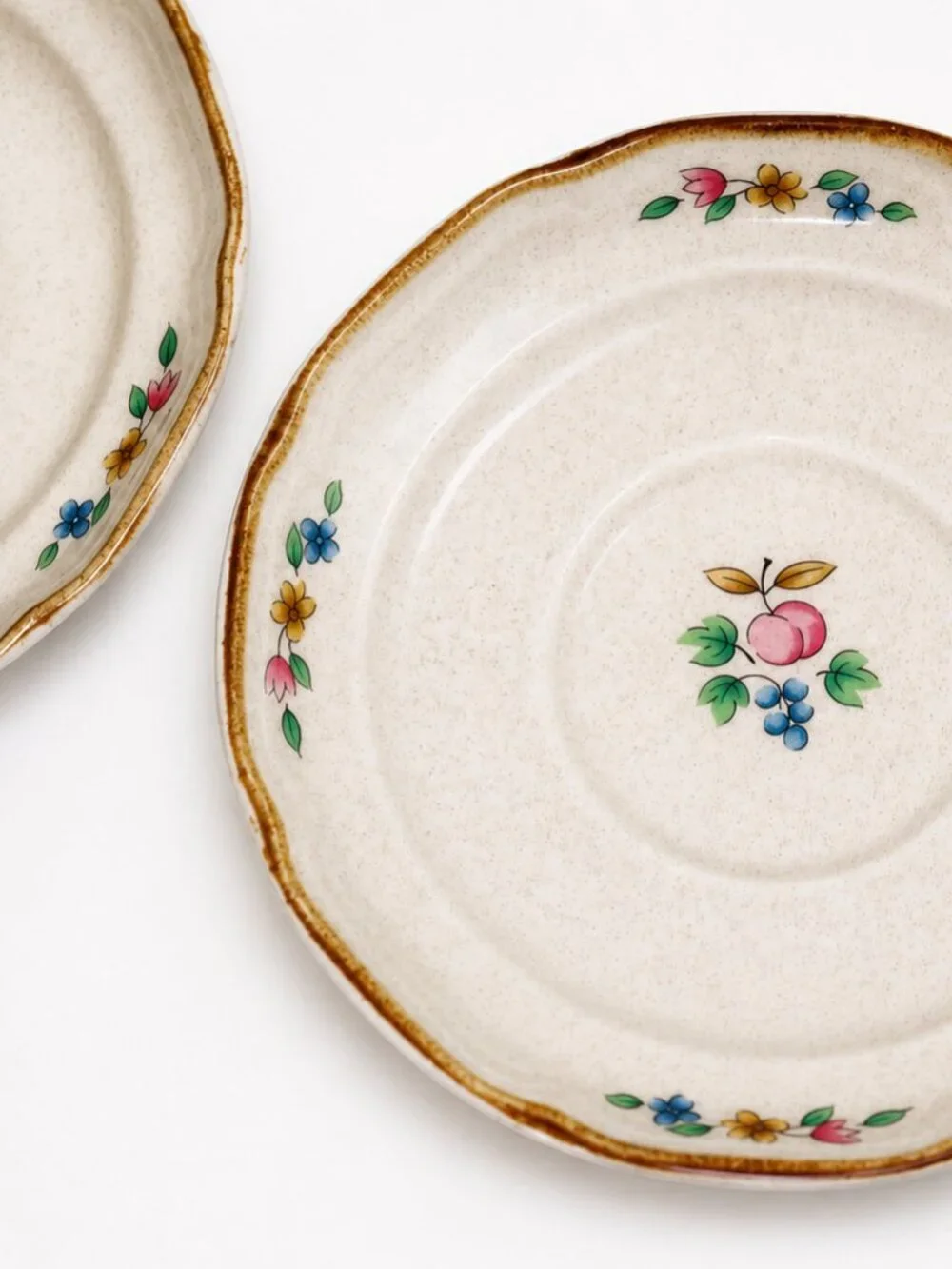 International Tableworks Japan Stoneware Village Cottage Cups & Saucers Set of 2